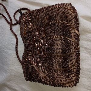 Magid Vintage Purse, Crossbody Bag with Long Strap, Brown and Sparkly, 7x6
